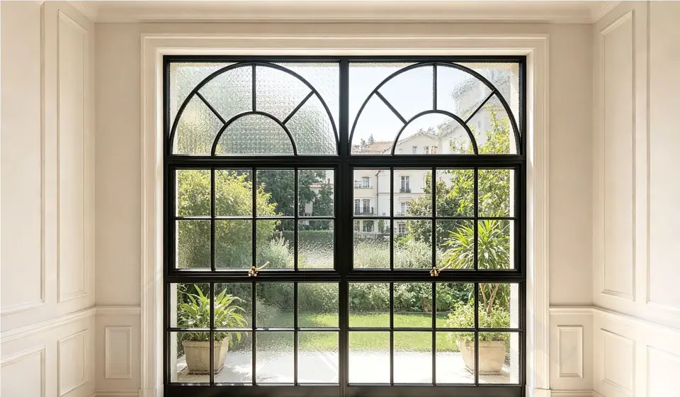 Pair of arched-top French casement windows