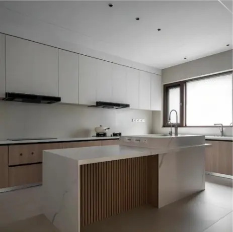 Installed white and timber kitchen in Australia